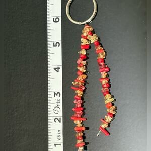 ❤️Handmade Beaded Keychain — Red & Clear Gemstone Chips❤️🔖